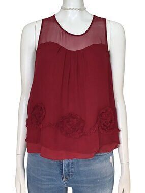 Vintage Y2K Forever 21 100% Silk Red Yoke Floral Tank Top. Small. Boho Fairy